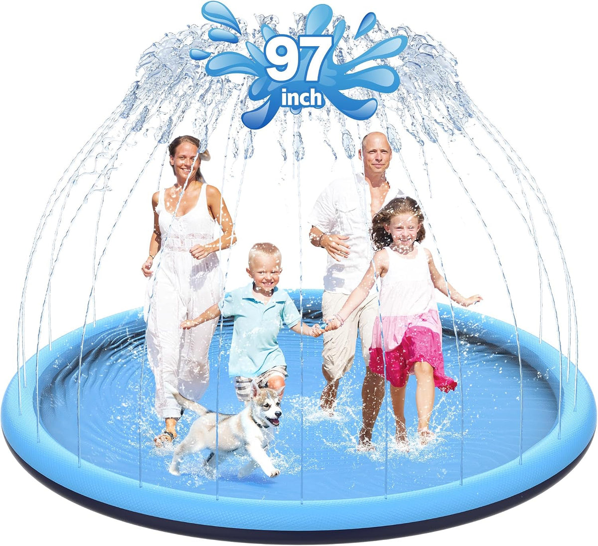 CACSPS non-slip splash pad for kids and dogs spraying water from a garden hose - view 5