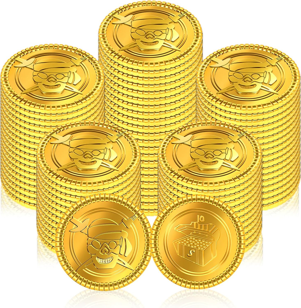 Geodurn 100 plastic pirate gold coins with embossed pirate design - view 3