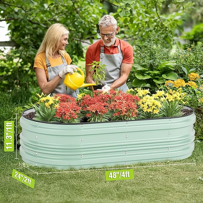 WORKPRO 4x2x1ft Galvanized Raised Garden Bed Set, Rust & Corrosion Protection, Easy Assembly, Safe Edge, Ideal for Vegetables & Flowers, Green
