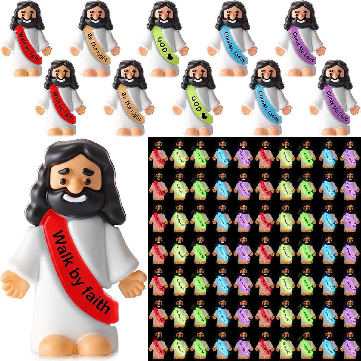 CroBlissful 50 little Jesus figurines that glow in the dark, five colors - view 3