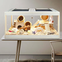 Prolee Hamster Cage Wooden, Mice and Rat Habitat, Hamster Cage with Openable Mesh Top, Clear Acrylic Solid Built with Lock Design, Oak 40"