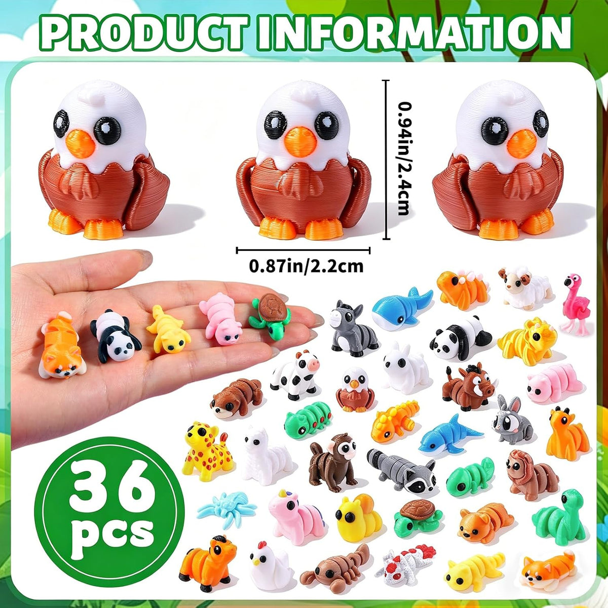 JOICEE 24Pcs 3D Printed Dinosaur Animals Mini Dinosaur Toys – Fun for Kids & Family - Yellow - image 2
