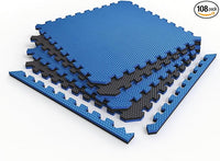Norsk Reversible Gym Exercise Mats 3/4" Thick EVA Interlocking Foam Tiles, Perfect Home Gym Flooring, 36 Tiles & 72 Trim Pieces, 144 Sq. Ft. Reversible, Dazzling Blue/Black