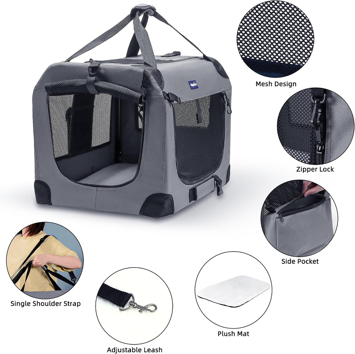 Portable Collapsible Dog Crate - Gray / 24.0"L x 17.0"W x 17.0"H - image 3