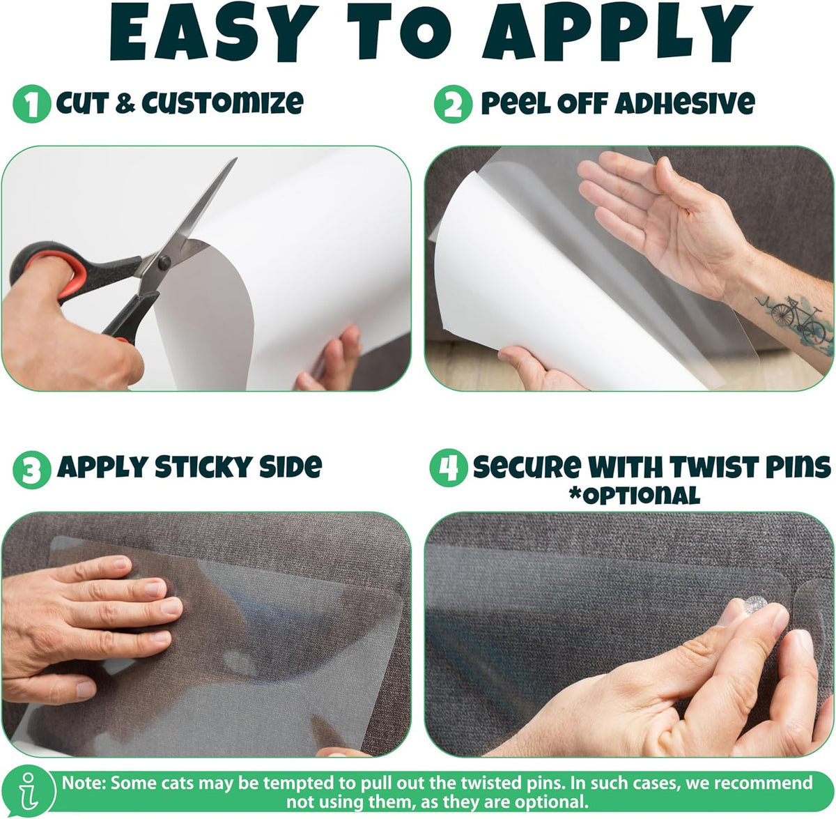 Anti Cat Scratch Furniture Protector, Heavy-Duty - 16-Pack + 80 Pins - image 3