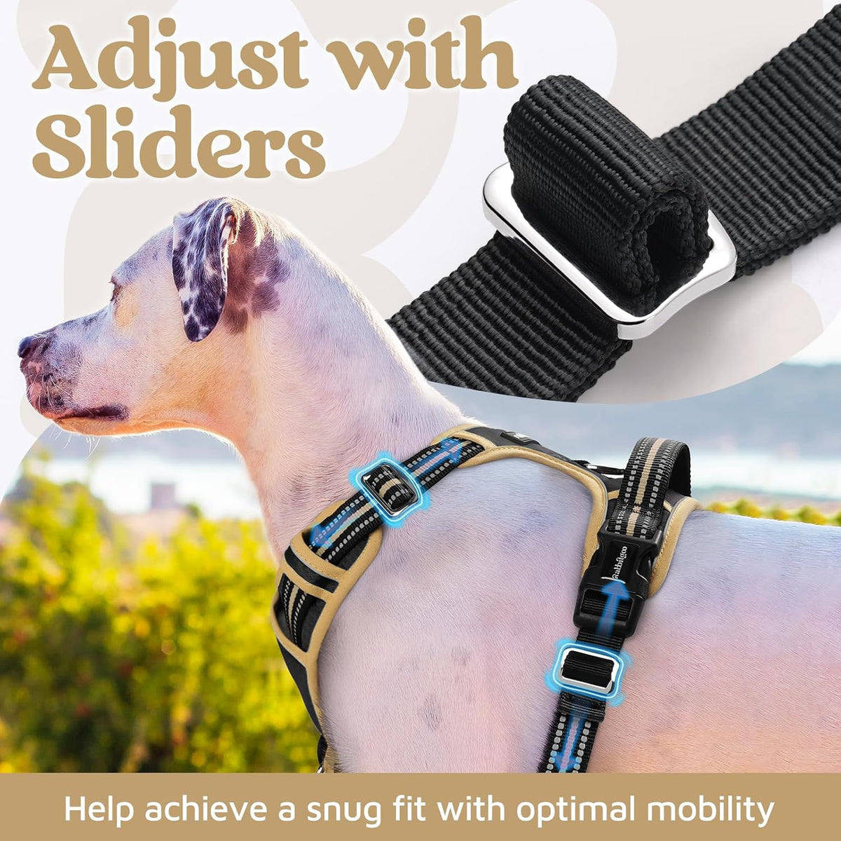 rabbitgoo Dog Harness for Large, No Pull 3 Buckles Easy On & Off – Essentials for Dogs - Black & Khaki / X-Large - image 2