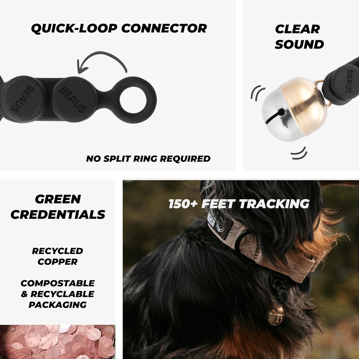 Beau's Bells V2 | Cat & Dog Collar Bells with New Quick Loop Easy Release Clip | Handmade Copper | - Single Bell / Large - image 2