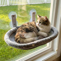 Cat Window Perch Hammock - Glow in the Dark Cordless Foldable Pet Bed with Sturdy Metal Frame - Grey