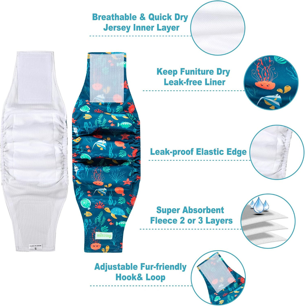 wegreeco Small Dog Diapers Male - Marine Animal / Large / 5 - image 2
