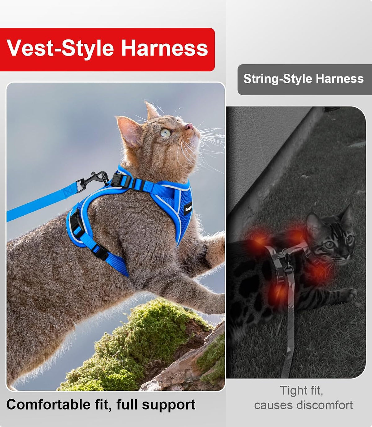 Cat Harness and Leash for Walking Escape Proof Soft Adjustable Cat - Blue / S (7-12lb) - image 4