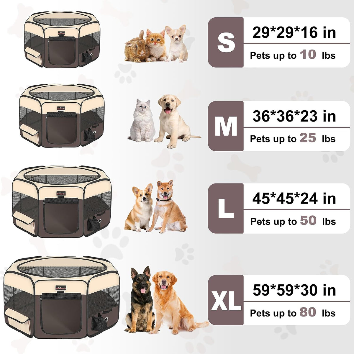 Aivituvin Dog Playpen, Foldable Pet Play Pens with Carrying Bag for Cat, Puppies, Rabbits, Portable - M / Brown - image 4