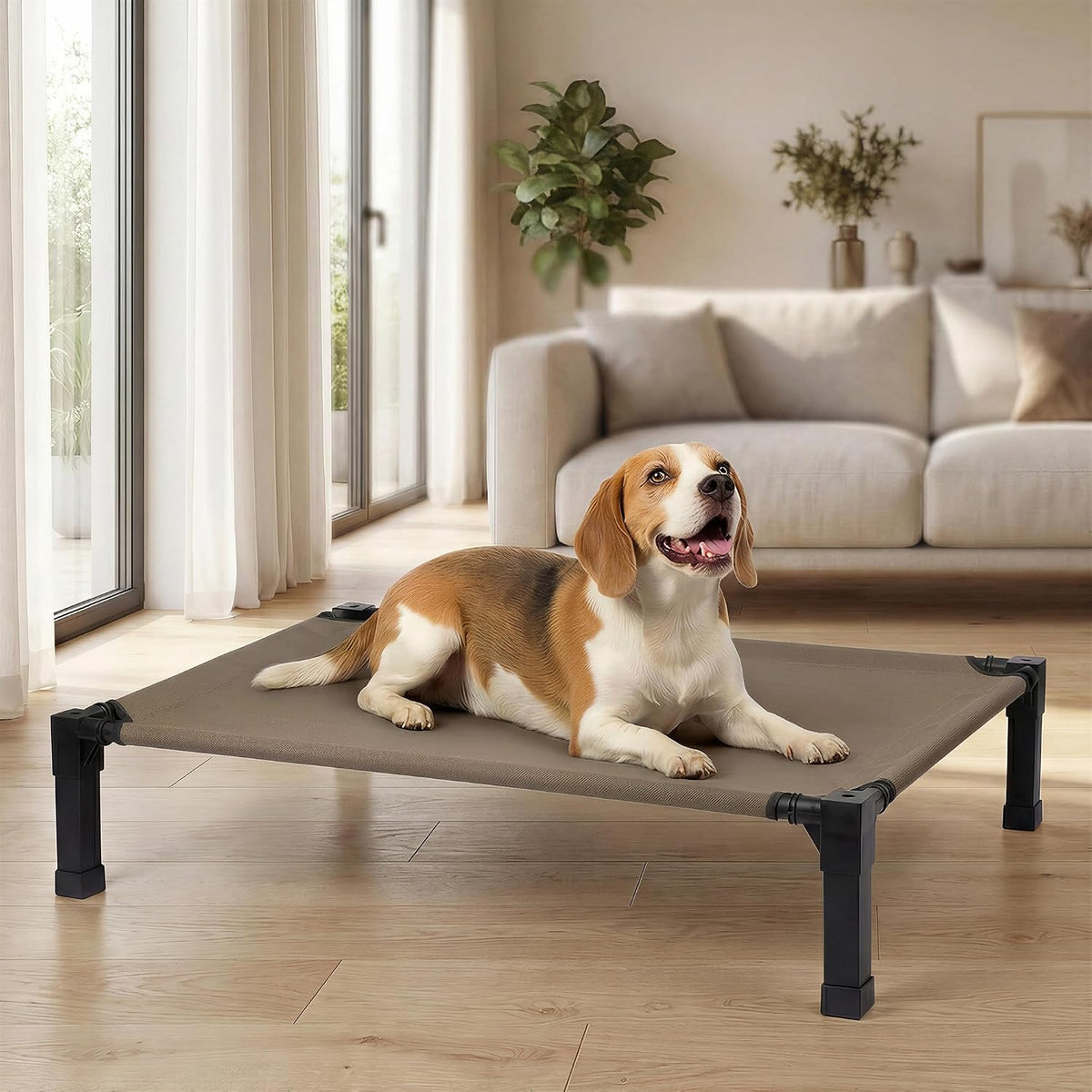 Elevated Outdoor Dog Bed, Raised Dog Bed with Steel Framed 42in – Essentials for Dogs - Brown / 42"L x 30"W x 8.5"H