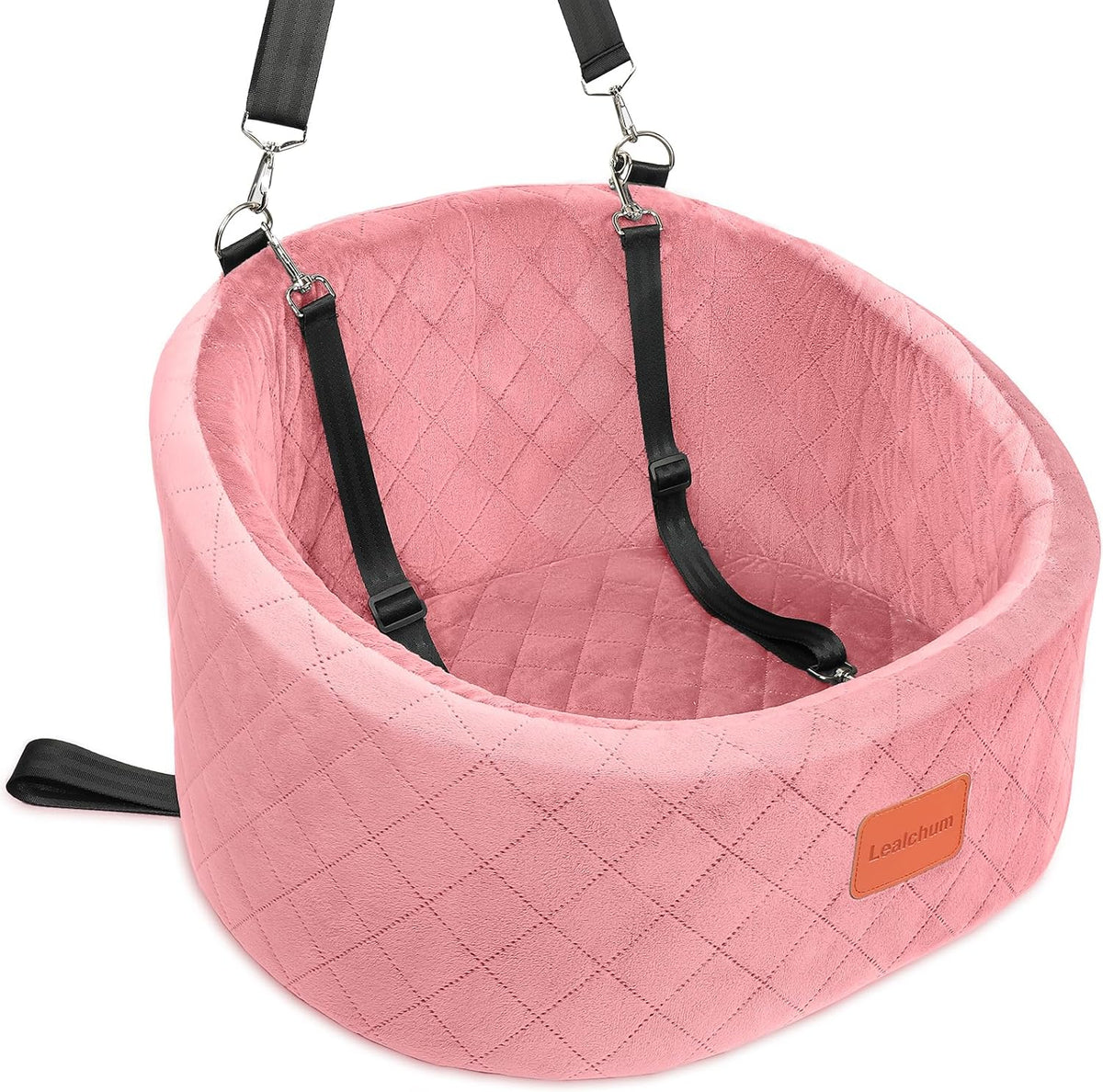 Lealchum Dog Car Seat for Small Dogs Up to 30 Lbs with 2 Safety Dog - Pink / Small