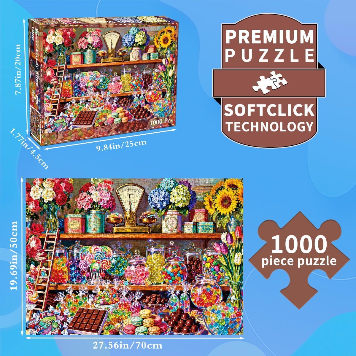1000 Piece Jigsaw Puzzle, French Riviera Flower Market - Candy Store - image 4