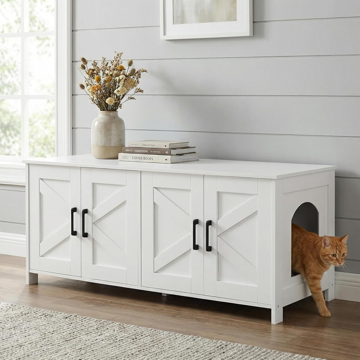 31.5" L Cat Litter Box Enclosure with Barn Door - 47.2"L / White