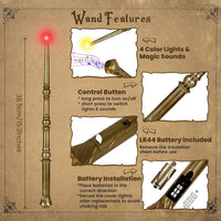 KingVows Light Up Magic Wizard Wand with 4 Color Lights & Sound - Golden & Silver - image 3