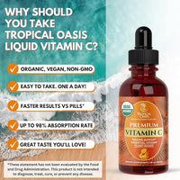 Tropical Oasis USDA Organic Liquid Vitamin C Drops for Adults & Kids | Supports Healthy Immune System | 98% Absorption Rate | Vegan | Non-GMO | Gluten Free | 60 Servings