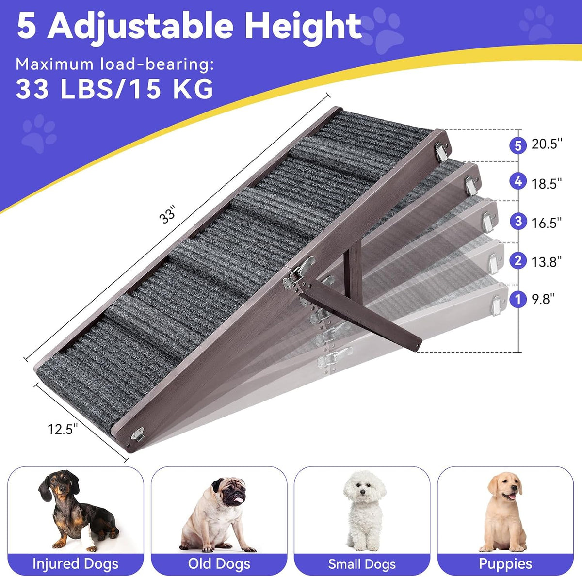 Pawaboo 2026 Upgraded Small Dog Ramp for Couch Foldable - Grey Purple / 80×30cm-for couch - image 2