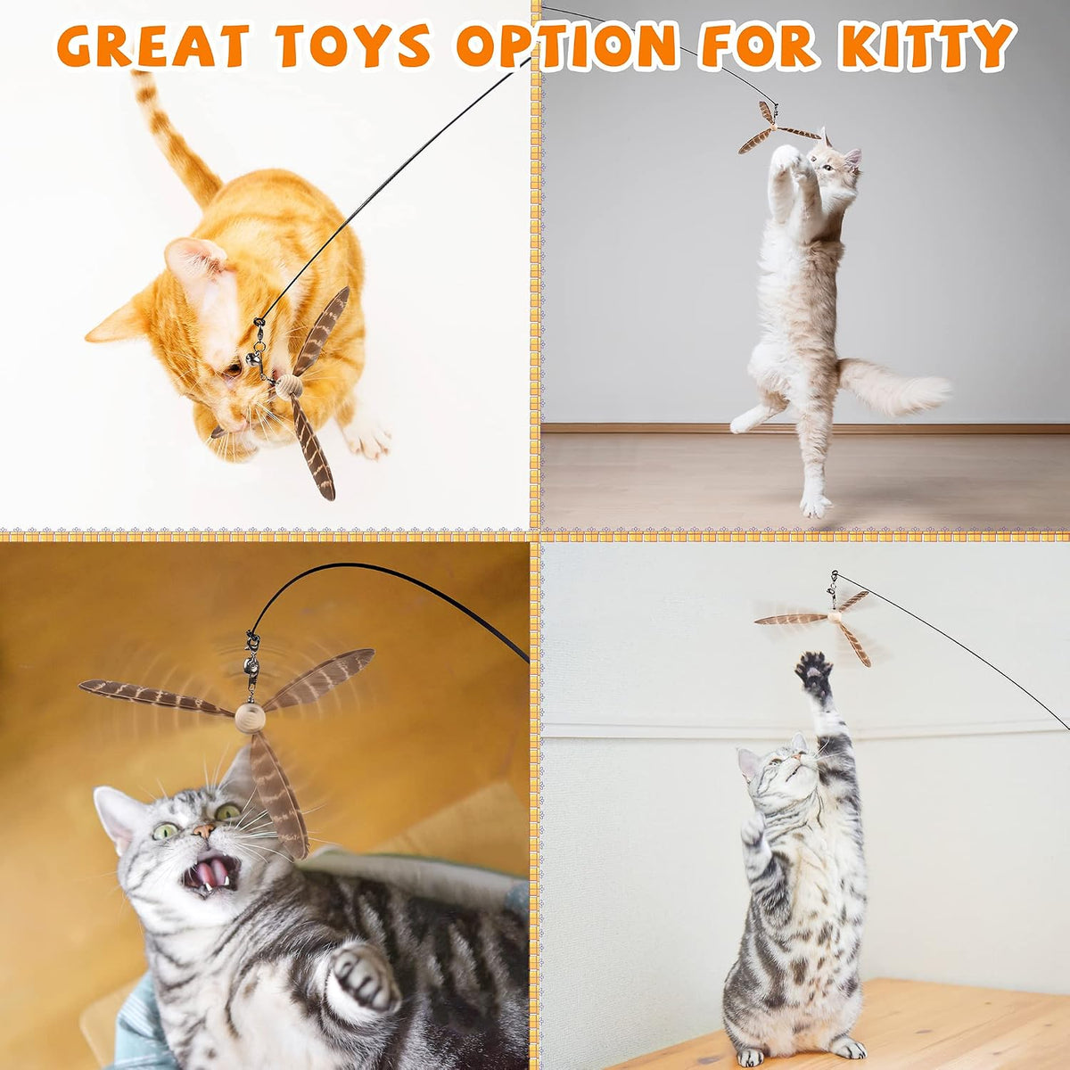 JXFUKAL Cat Wand Toys, Interactive Cat Toys with 3 Feather Refills, 29'' Flexible Steel Wire - Set A-refills - image 4