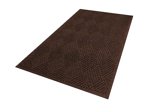 WaterHog Diamond | Commercial-Grade Entrance Mat with Rubber Border – Indoor/Outdoor, Quick Drying, Stain Resistant Door Mat (Dark Brown, 3' x 5')