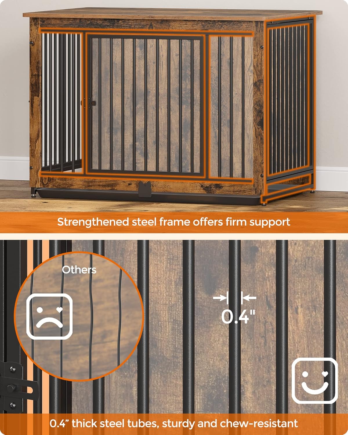 Feandrea 38" Dog Crate Furniture - Rustic Brown / 38.6"L x 25.6"W x 27.6"H - image 3