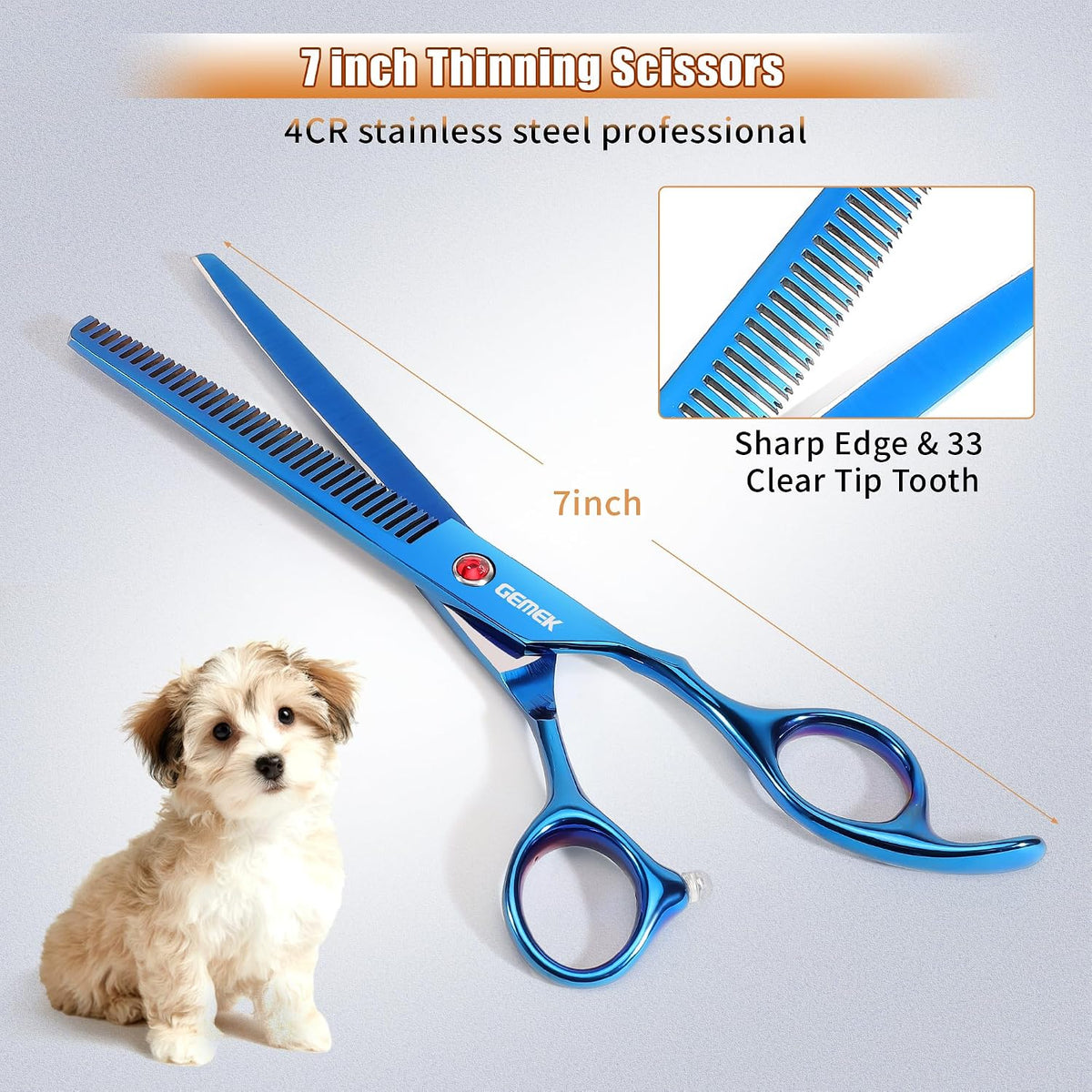 GEMEK 7 inch titanium dog grooming scissors set with comb, case and cleaning cloth - view 3