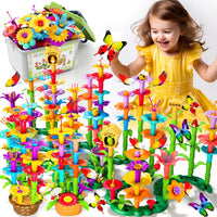 Doloowee 184-piece flower garden building toy set with colorful flowers and storage box