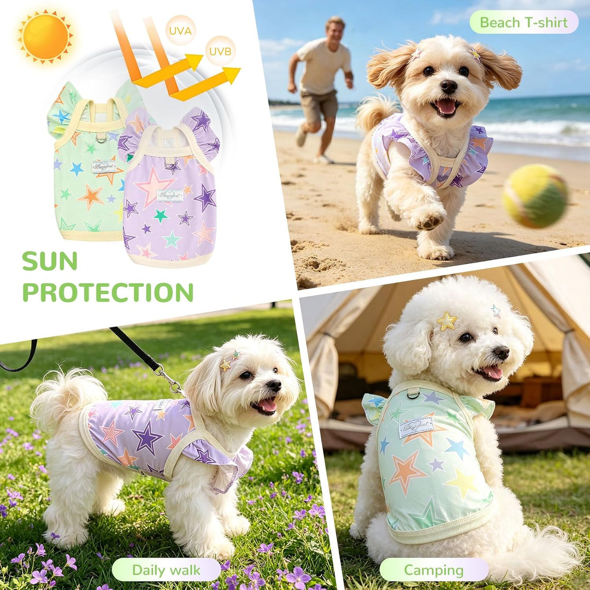 2Pack Dog Cooling Vest for Small Dogs Summer T-Shirt UPF Sun - Purple&Green / XX-Small - image 2
