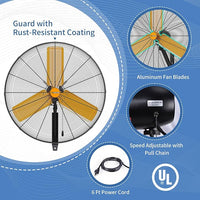 24 inch Oscillating High Velocity Wall Mount Fan, 7600 CFM Industrial Heavy Duty Metal Wall Fan, 3 Speeds, Adjustable Height and Tilt, Commercial Shop Fans for Garage, Workshop