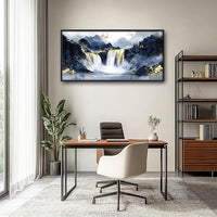 Extra Large Abstract Golden Waterfall Framed Wall Art for Living Room,Oversized Foggy Mountain Pictures Wall Decor,Canvas Print Painting Modern Artwork Bedroom Office Bathroom 60L" x 30W"
