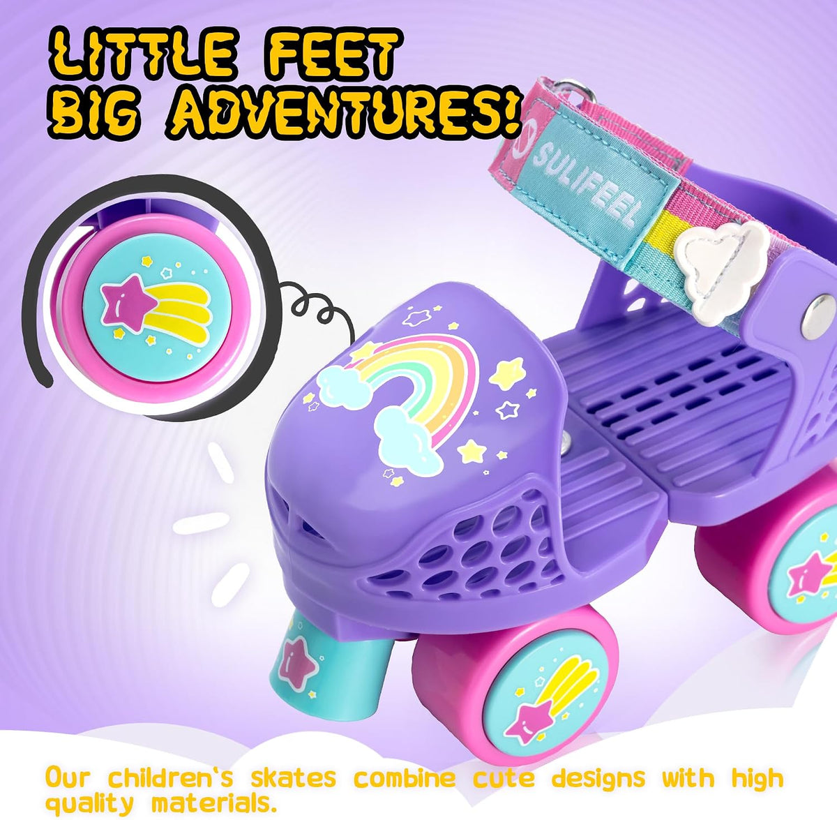 SULIFEEL Kids Adjustable Quad Roller Skates for Girls and Boys – Fun for Kids & Family - Unicorn Purple - image 3