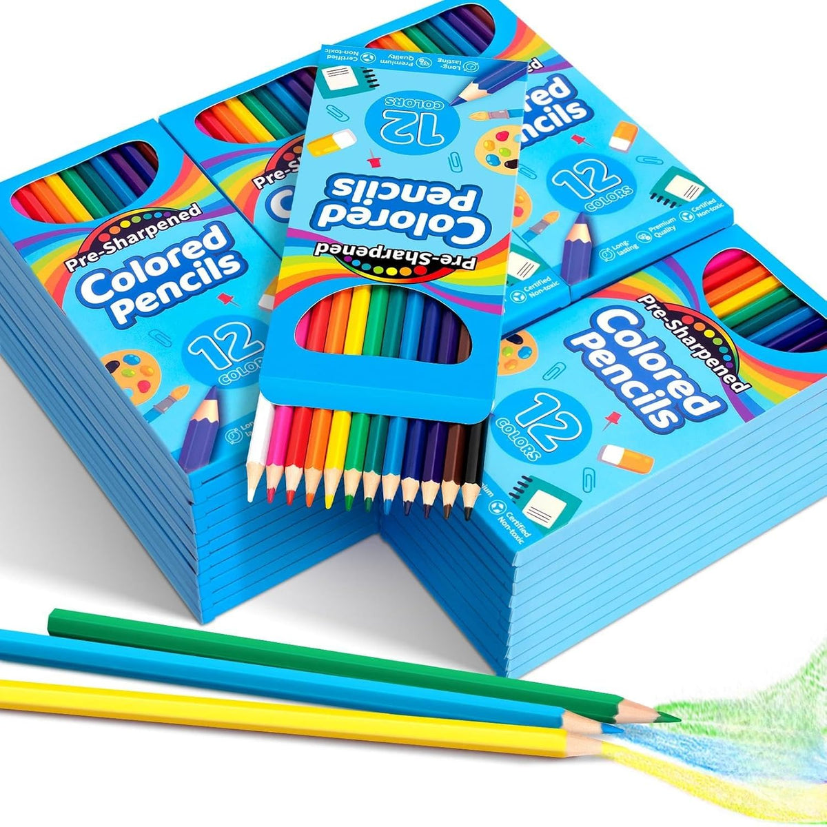 Jyusmile colored pencils bulk set, 432 pre-sharpened pencils in 36 individually wrapped packs
