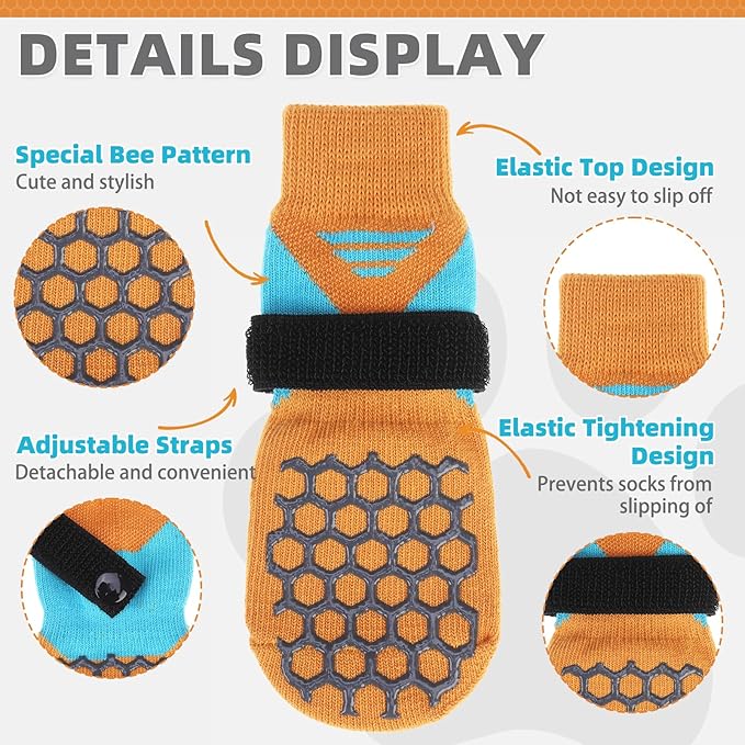 KOOLTAIL Dog Socks for Hot Pavement, Summer Breathable Dog Socks to Prevent Licking Paws, Non Slip Pet Boots&Paw Protectors for Hardwood Floor,Grippy Shoes for Small Medium Large Senior Dogs,Orange S
