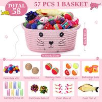 Zopeal 58 Pcs Cat Toy Set with Storage Basket Indoor, Grey - Pink / 9.8 Inch - image 2