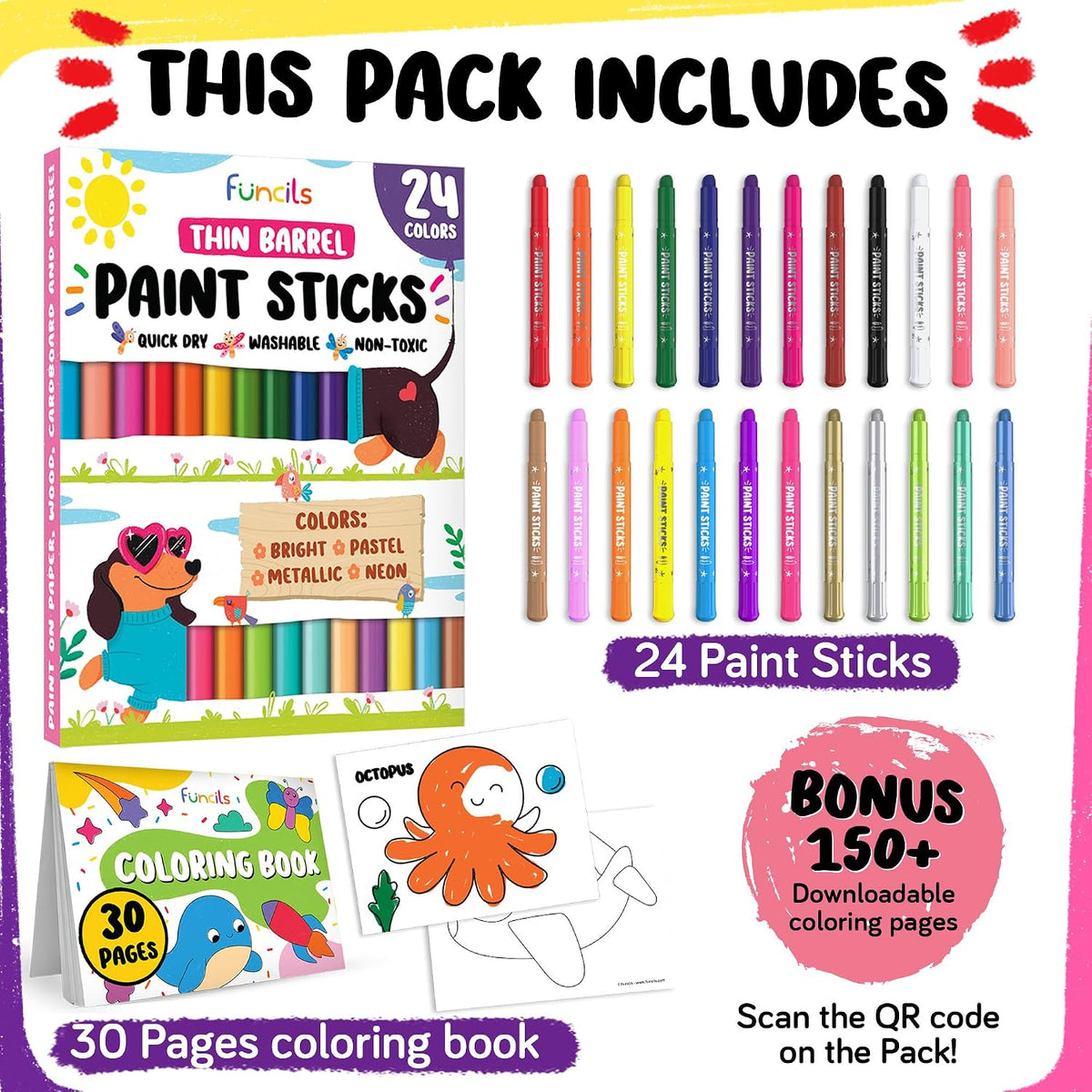 24 Thin Washable Paint Sticks for Kids - 24 Thin - image 2