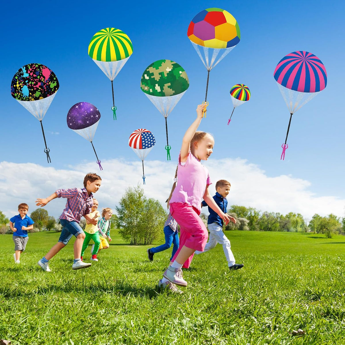 Utosday 10 pack parachute toys for kids with colorful canopies and paratrooper figures - view 7