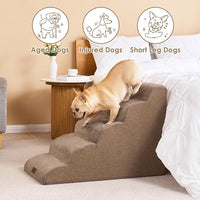 EHEYCIGA Curved Dog Stairs Ramp for High Beds 22.6" H, 5-Step Dog Steps for Small Dogs and Cats, Pet Stairs for High Bed Climbing, Non-Slip Balanced Pet Step Indoor, Camel