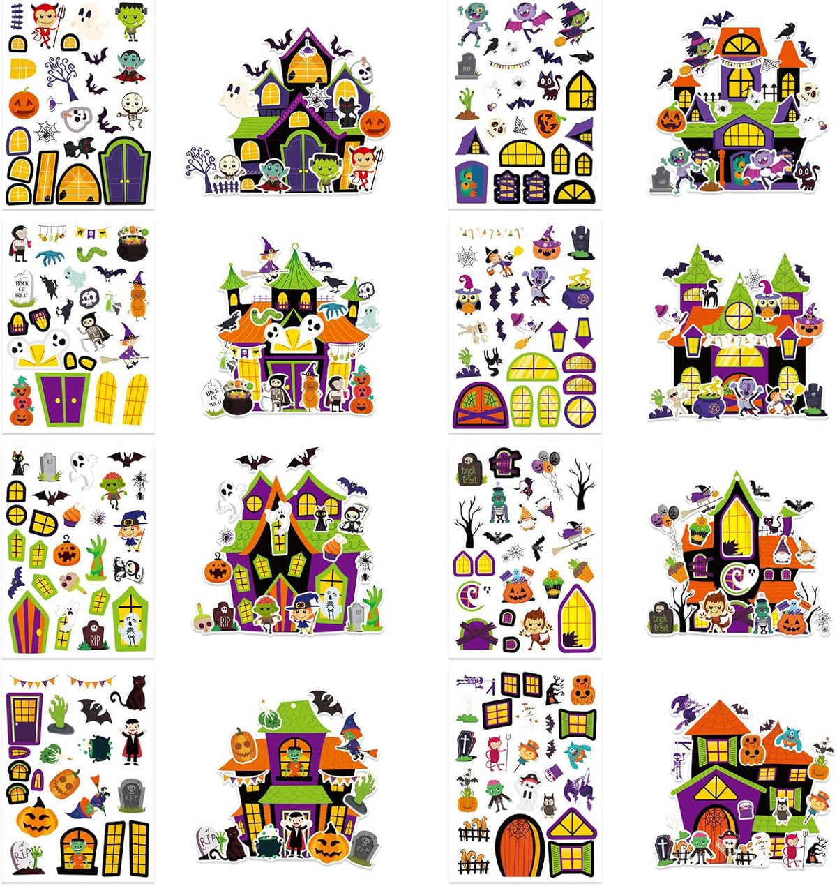 48PCS Halloween Make-a-face Stickers Halloween Characters Stickers - Halloween Haunted House - image 2