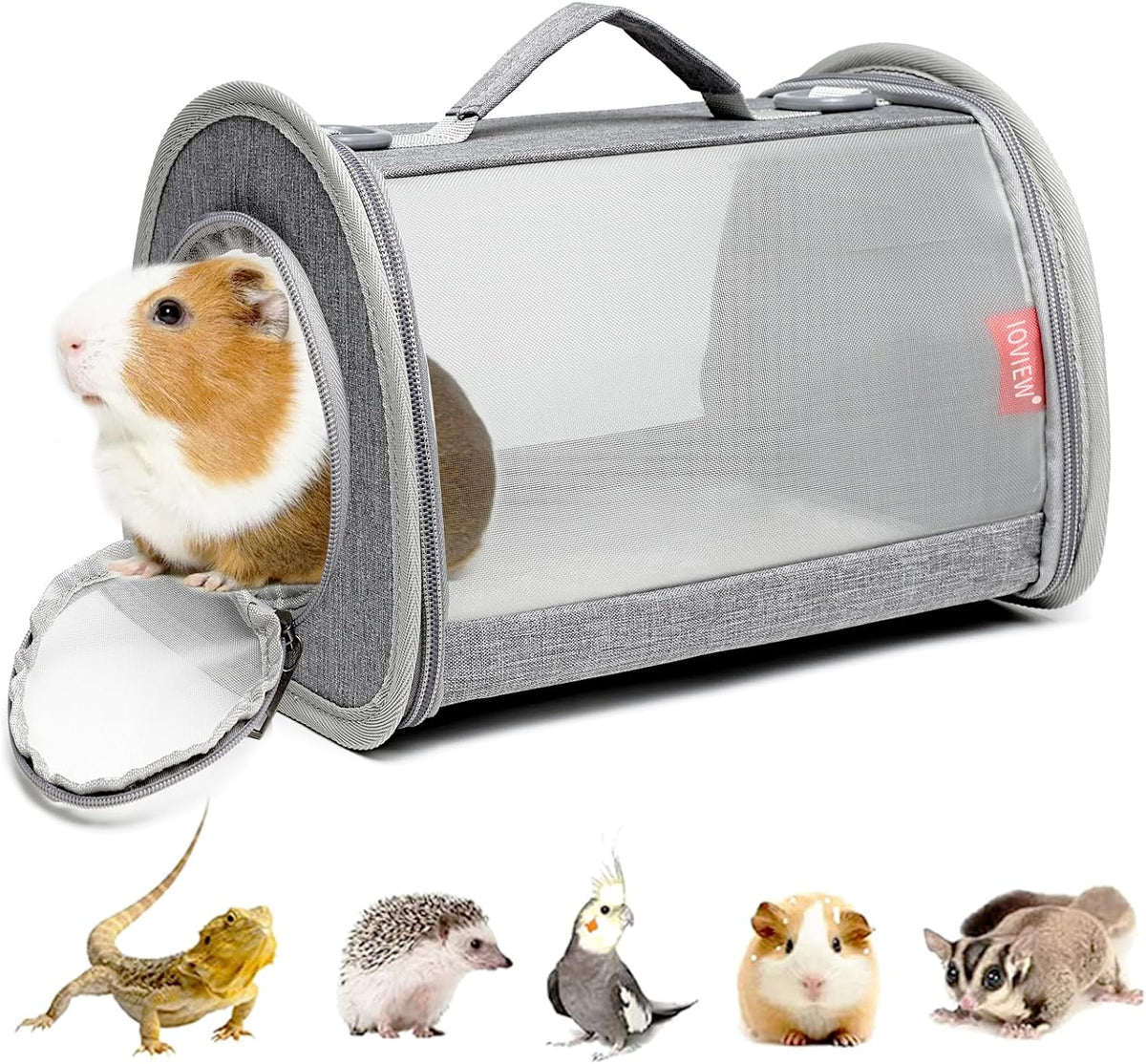 Guinea Pig Carrier Travel Small Animal Carrier Bag Lizard Bird Rabbit - 10.6"L x 7.0"W x 5.9"H / gray