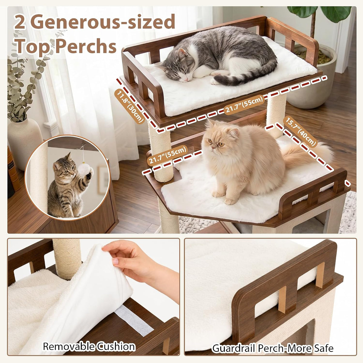 Modern Cat Tree, 76'' Tall Cat Tower, 3 Big Platform GCT103WB - Walnut / 75.98 inches - image 2