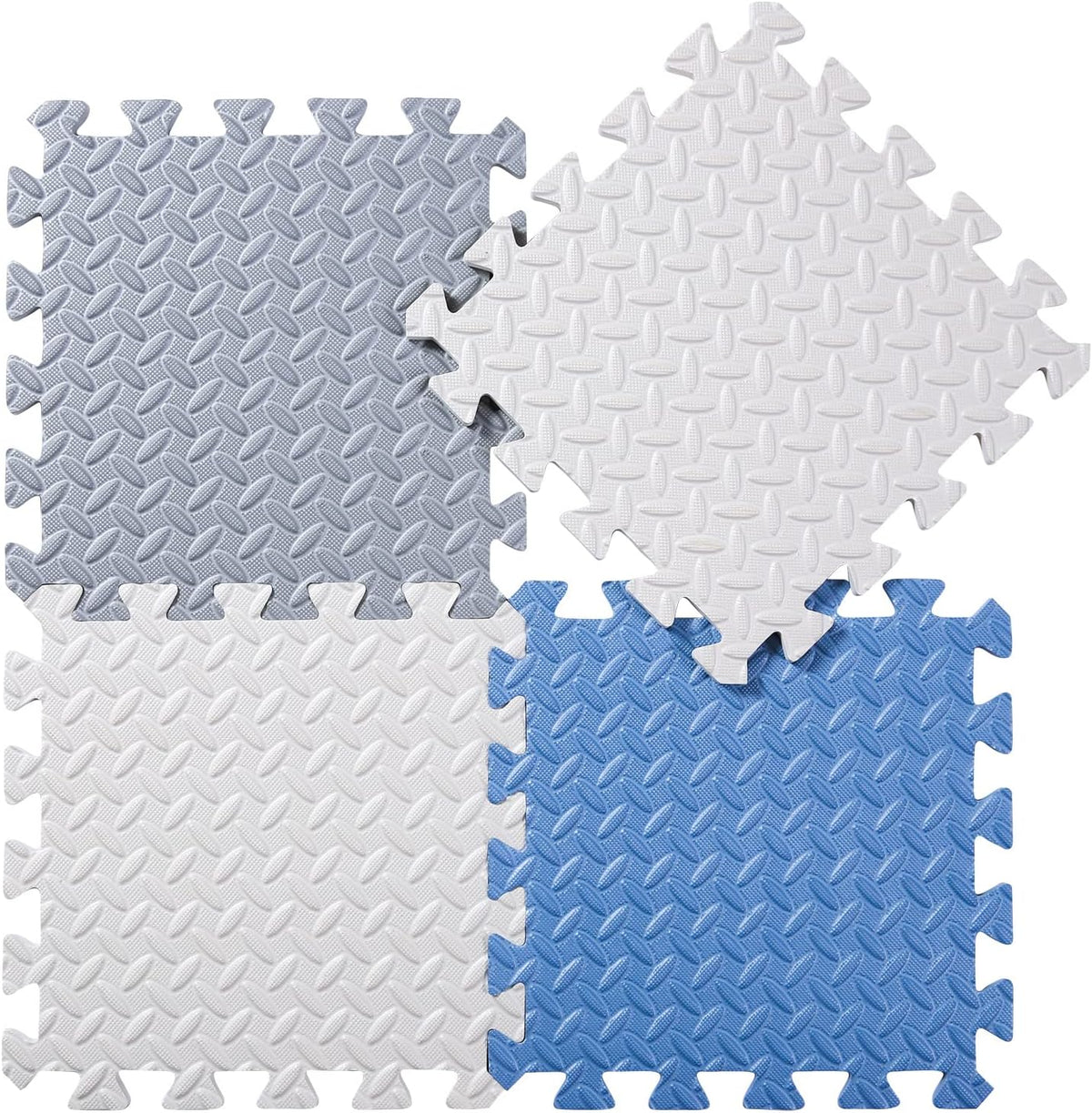 16 Tiles Foam Play Mat, Soft & Safe EVA Foam Mats for Floor - White/Gray/Gray Blue - image 3