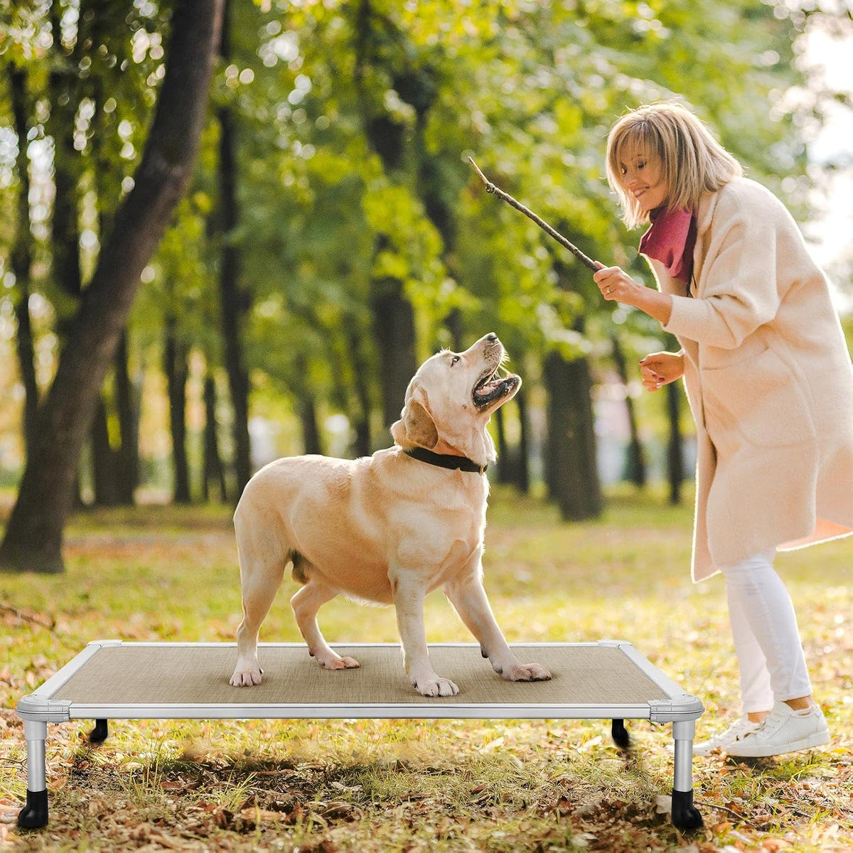 Veehoo Chew Proof Elevated Dog Bed, Cooling Raised Pet Cot - Beige Coffee / 42.0"L x 30.0"W x 7.0"Th - image 2