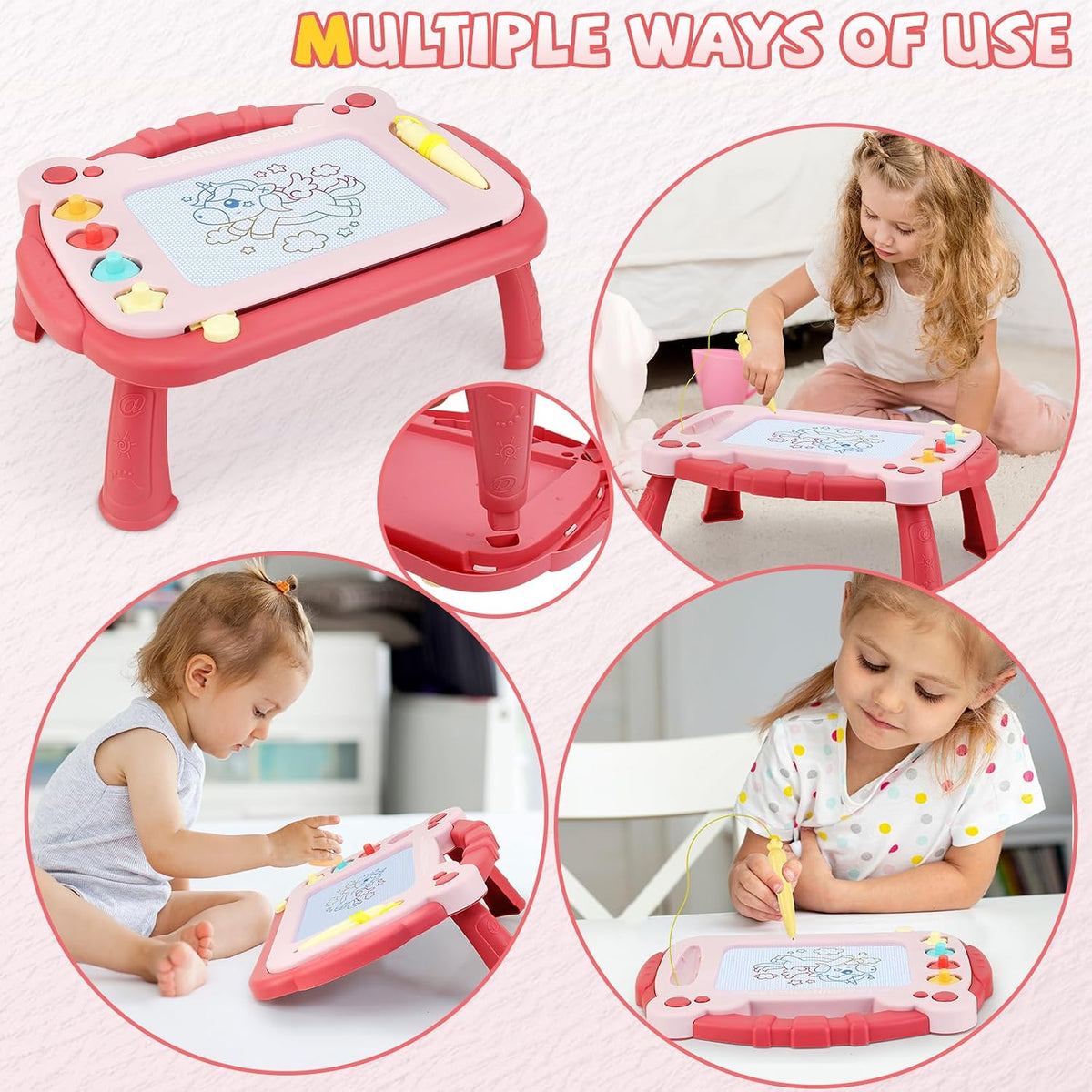 HCFJEH Magnetic Drawing Board for Kids Ages 3+ - Pink & Red - image 2