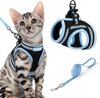 rabbitgoo Cat Harness and Leash Set, Step-in Soft Vest - XL / Black & Light Blue