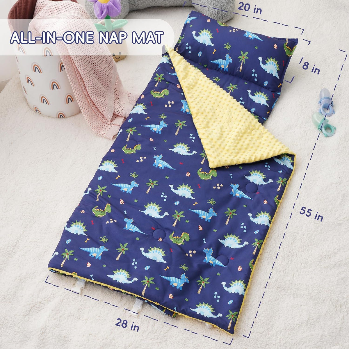 Bunnikins & Clover Toddler Nap Mat with Removable Pillow - Dinoworld - image 3