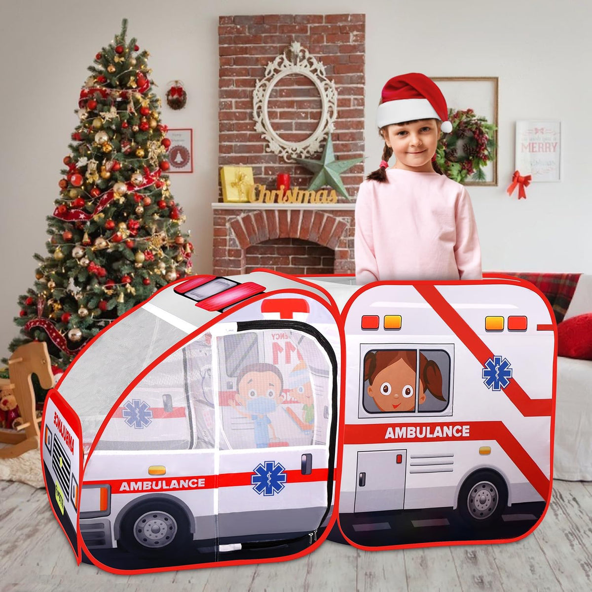 Kiddzery ambulance pop-up play tent for kids with doctor kit and mesh windows - view 2