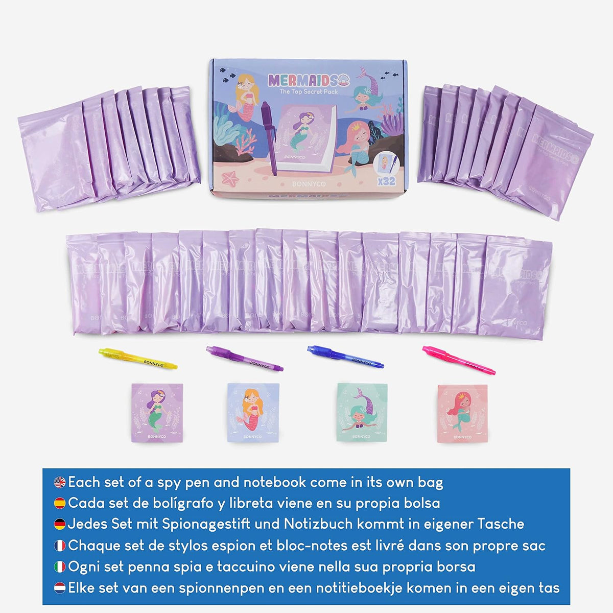 BONNYCO Invisible Ink Pen and Notebook Pack of 16 Party Favors - Mermaids - Pack 32 - image 3
