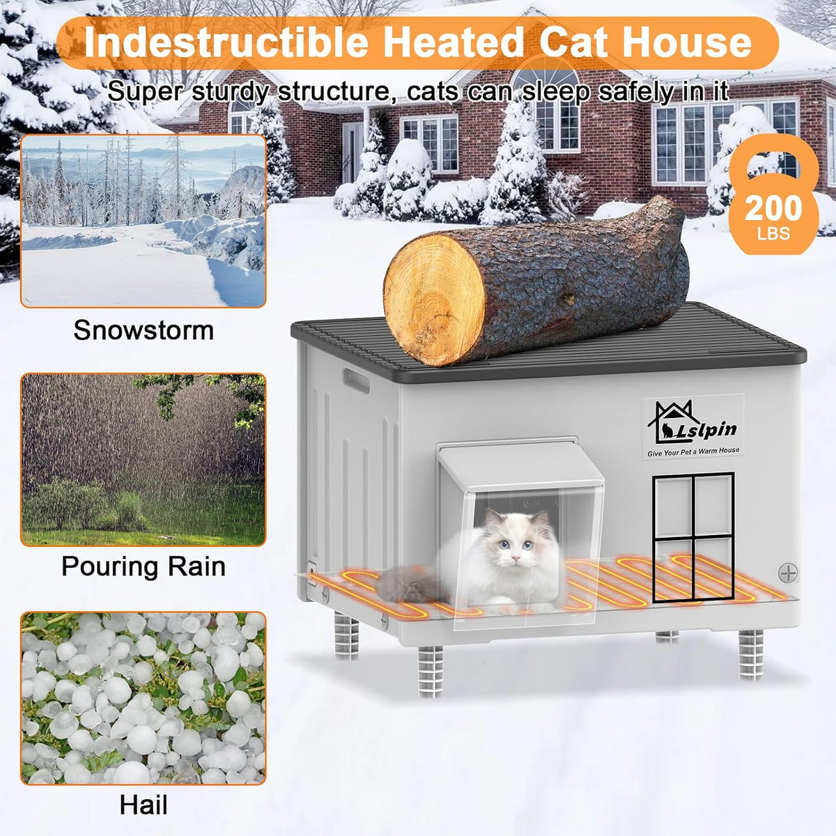 Large Indestructible Heated Cat House for Outside Winter - Grey Flat-21.6×16.9×17.5 - image 4