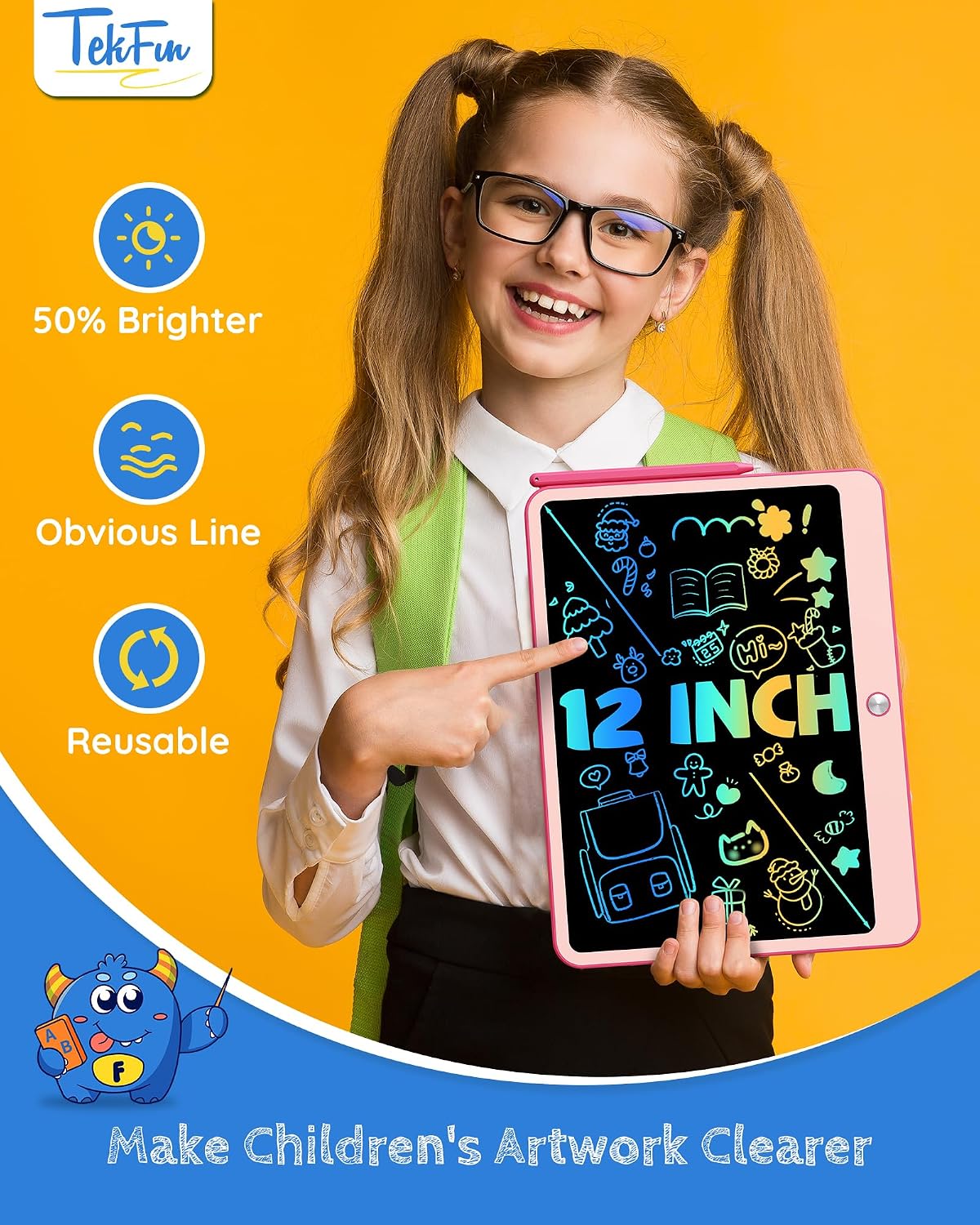 TEKFUN 3 Pack LCD Writing Tablet for Kids, Educational Kids - Pink / 9"W x 10.6"H / 1 - image 4