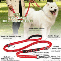 Dog Leash Heavy Duty, Bungee Leash Reflective Car Seat Belt for Dogs Brown – Essentials for Dogs - Red - image 3